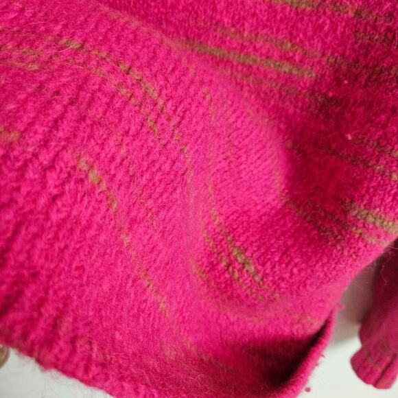 Banana Republic Wool Blend Mock Neck Sweater XL Hot Pink Tan Stripe - Picture 5 of 7